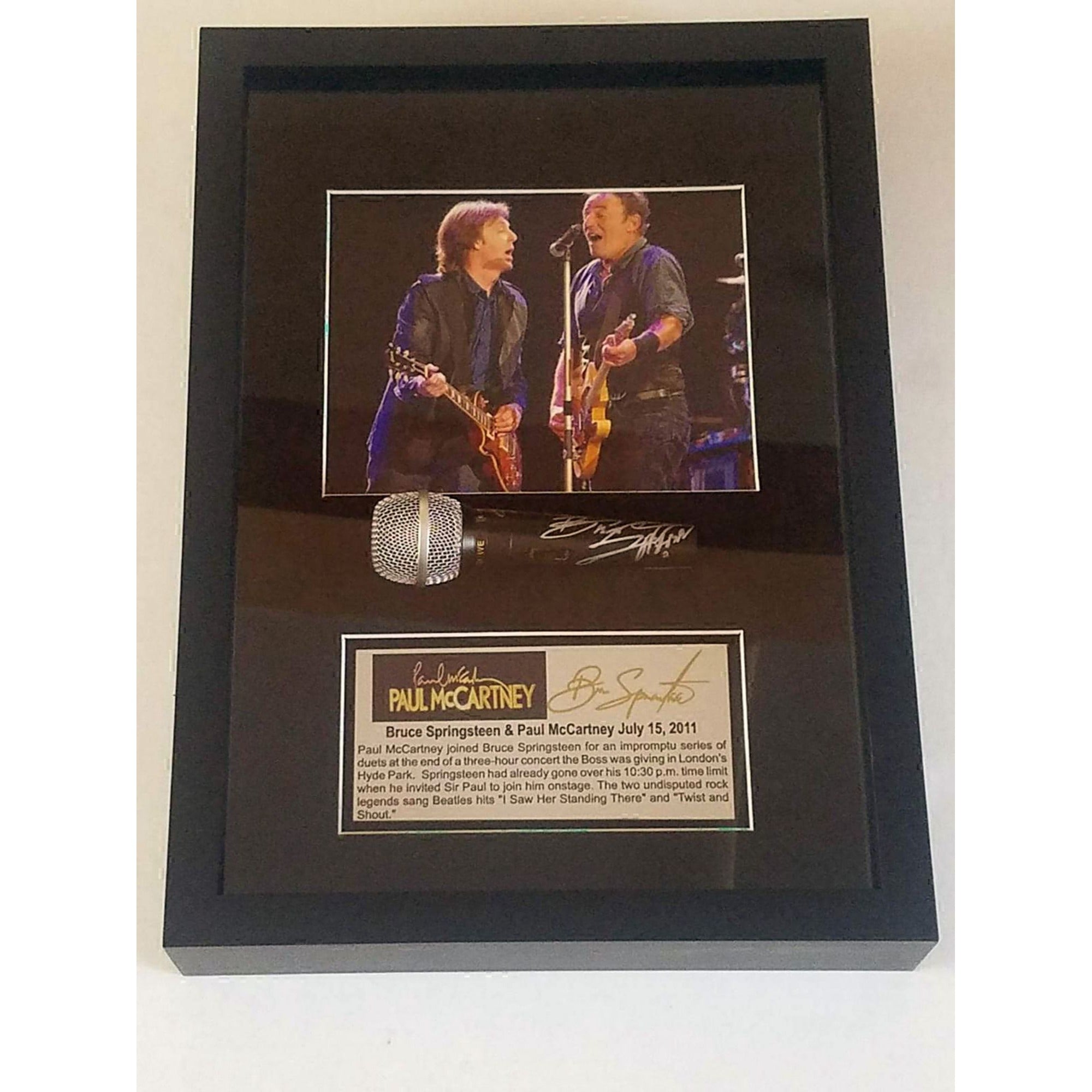 Paul McCartney and Bruce Springsteen signed and framed microphone with proof