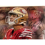 Load image into Gallery viewer, San Francisco 49ers Brock Purdy Christian McCaffrey Deebo Samuel NFC champions 2023-24 16x20 photo signed with proof
