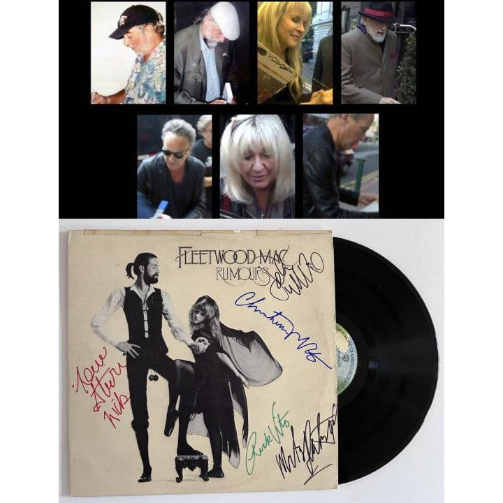 Fleetwood Mac Rumors Mick Fleetwood, Christine McVie, Stevie Nicks, Lindsey Buckingham, and John McVie signed with proof