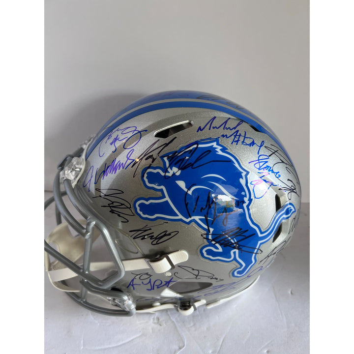 Detroit Lions Jared Goff Dan Campbell Penei Sewell Amon-Ra St Brown Aidan Hutchinson Detroit Lions Riddell Speed Authentic helmet signed