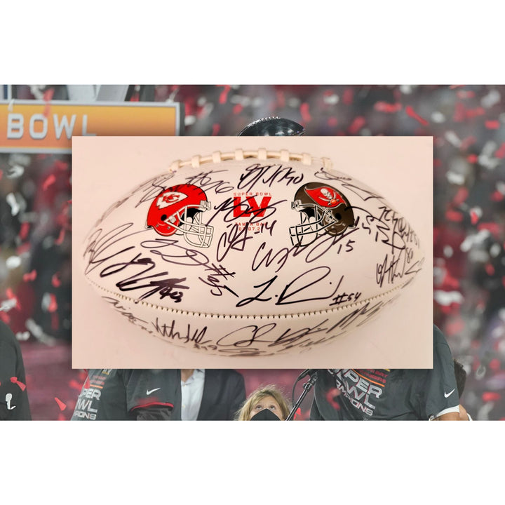 Tampa Bay Buccaneers Tom Brady Rob Gronkowski Super Bowl champions team sign football with proof