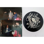 Load image into Gallery viewer, Pittsburgh Penguins Mario Lemieux Sidney Crosby official hockey puck signed with proof
