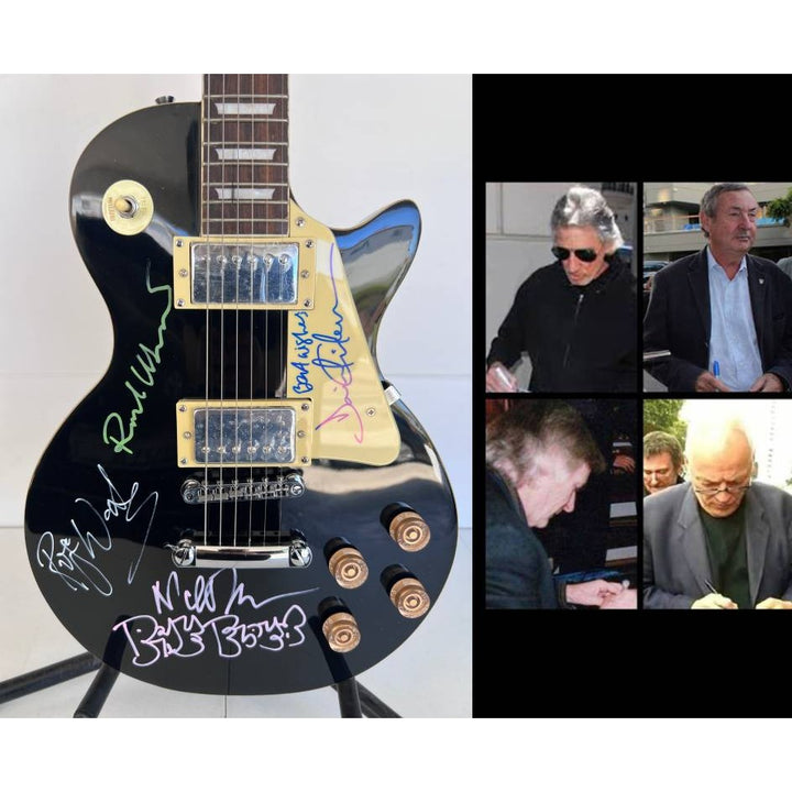 Pink Floyd Roger Waters David Gilmour Richard Wright Nick Mason vintage black les paul electric guitar signed with proof.