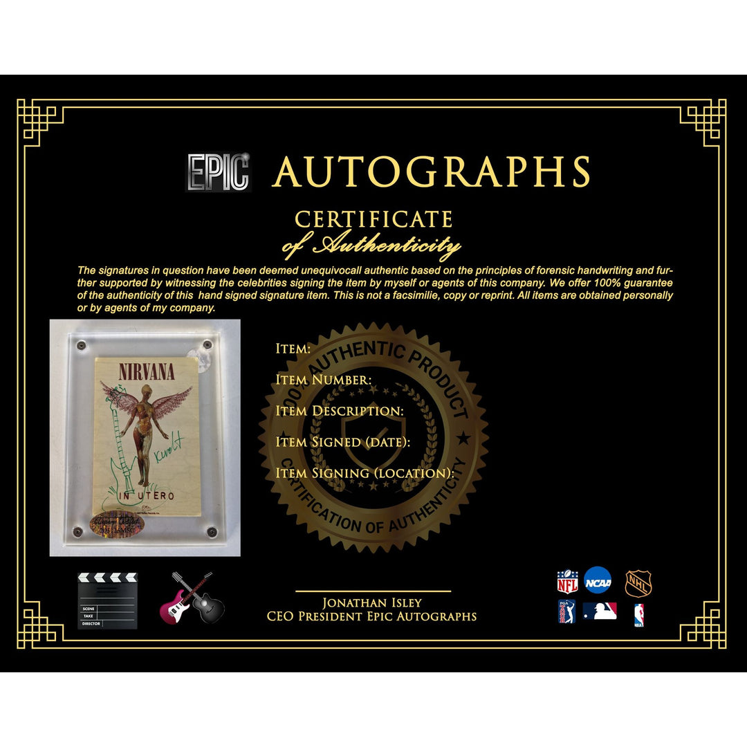 Kurt Cobain Nirvana "In Utero" vintage sticker signed with sketch from Kurt signed with proof