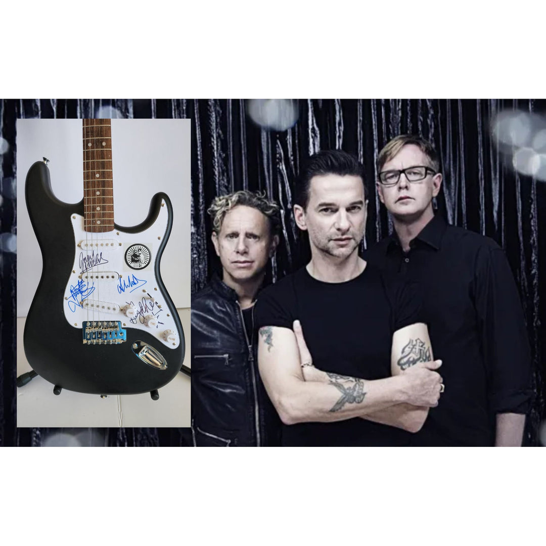 Depeche Mode David Gahan, Martin Gore, Alan Wilder, & Andy Fletcher authentic Fender Stratocaster electric guitar signed with proof