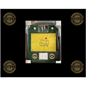 Tiger Woods Jack Nicklaus Masters Golf flag signed with proof and framed 24x31