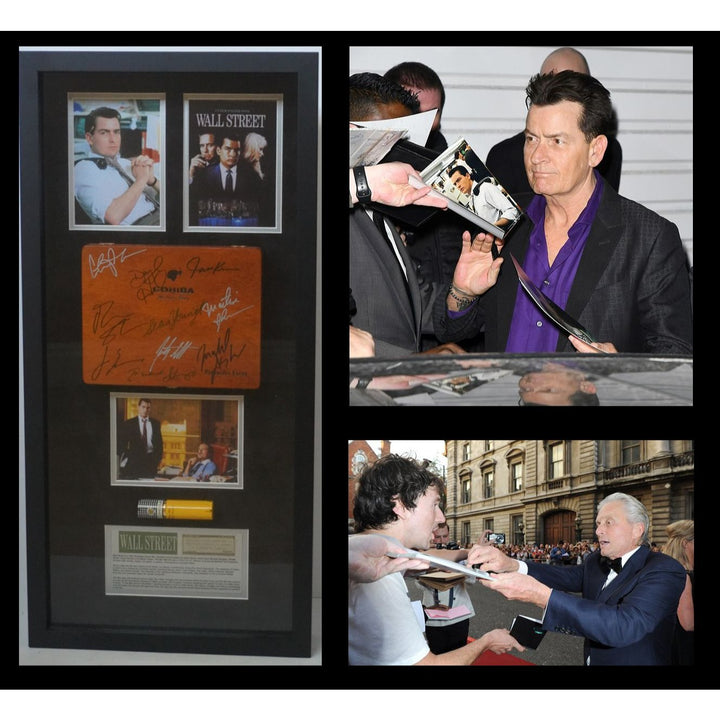 Wall Street Michael Douglas Charlie Sheen cast signed & framed with proof 31x15