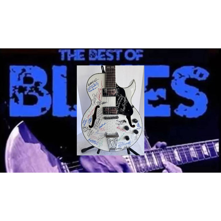 Blues an R&B legends 28 signed in all Stevie Ray Vaughan Bill Withers Stevie Wonder Eric Clapton Hollow body electric guitar signed with pro