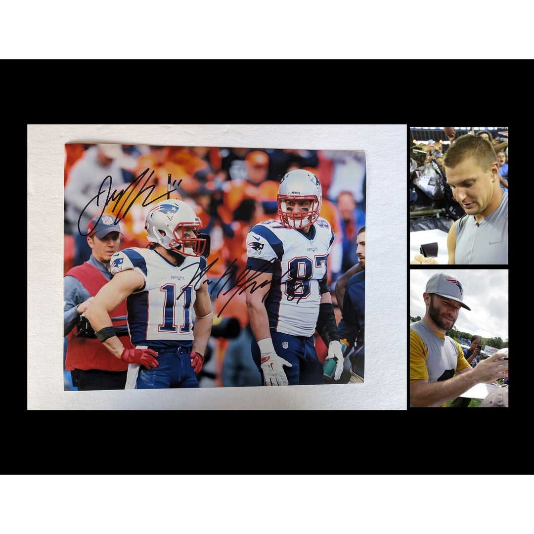 Julian Edelman Rob Gronkowski New England Patriots future NFL Hall of Famers 8x10 photo signed with proof