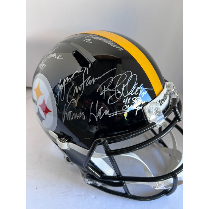 Pittsburgh Steelers Terry Bradshaw Franco Harris Lynn Swann Rocky Blair Joe Greene Jack Lambert John Stallworth full size helmet signed