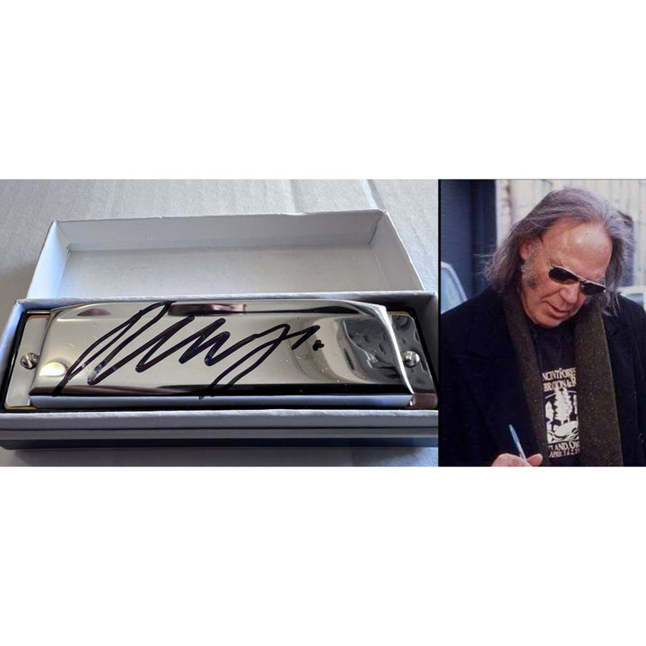 Neil Young harmonica signed with proof