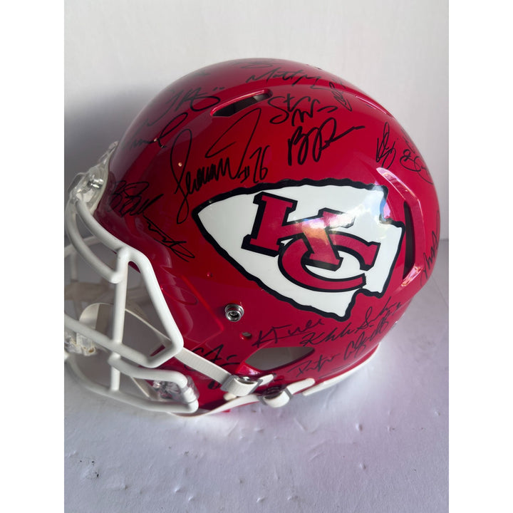 Kansas City Chiefs 2019 20 Super Bowl champions Riddell Speed authentic game model helmet 40 + sigs Patrick Mahomes Travis Kelce Andy Reid T