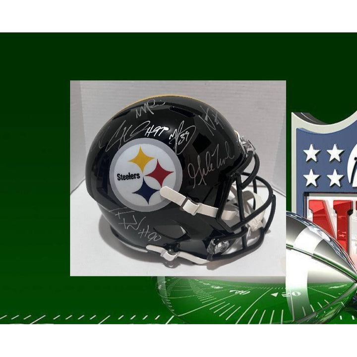 TJ Watt Minka Fitzpatrick Cameron Hayward Mike Tomlin Kenny Pickett Najee Harris George Pickens Pittsburgh Steelers Riddell replica full siz