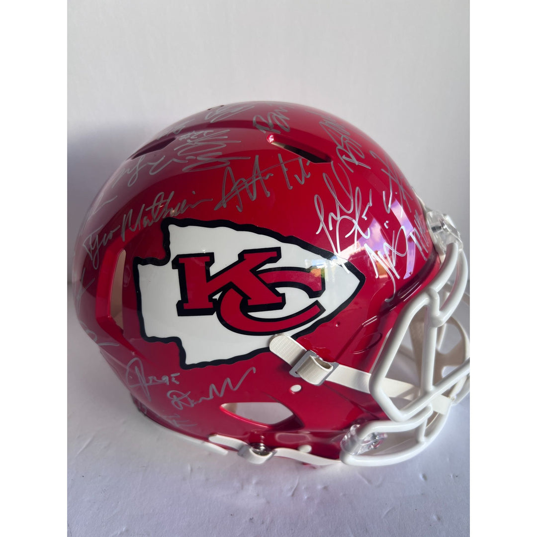 Kansas City Chiefs 2019 20 Super Bowl champions Riddell Speed authentic game model helmet 40 + sigs Patrick Mahomes Travis Kelce Andy Reid T