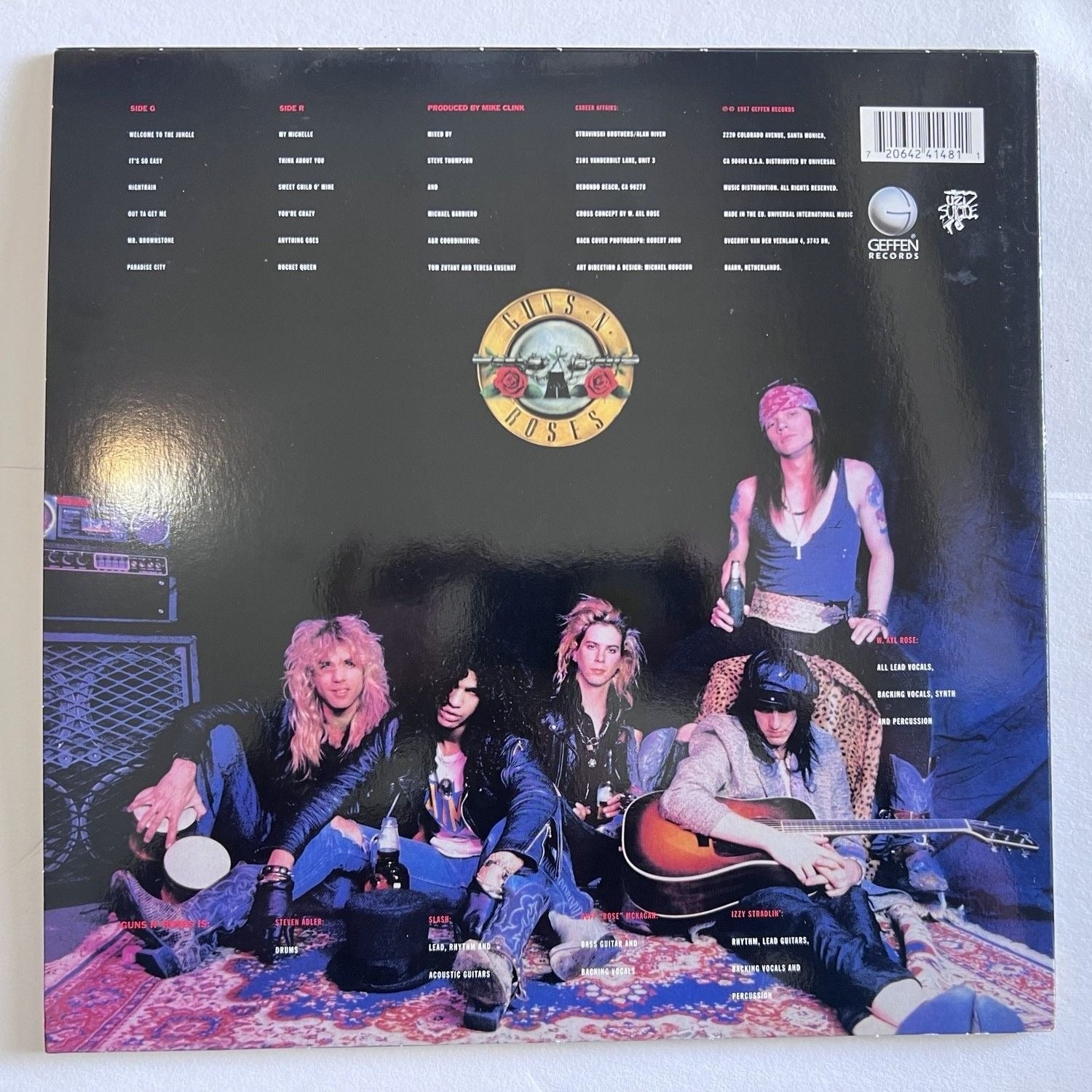 Guns n Roses, W. Axl Rose, Slash, Izzy Stradlin Appetite for Destruction album signed with proof