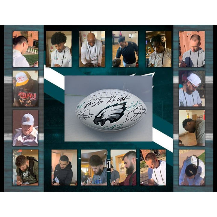 Philadelphia Eagles Jalen Hurts,  Devonta Smith Boston Scott Dallas Goedert AJ Brown Jason Kelce Riddell football signed with proof