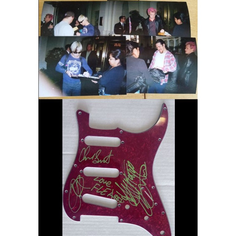 Red Hot Chili Peppers Anthony Kiedis flea Chad Smith Fender Stratocaster electric guitar pick guard signed with proof