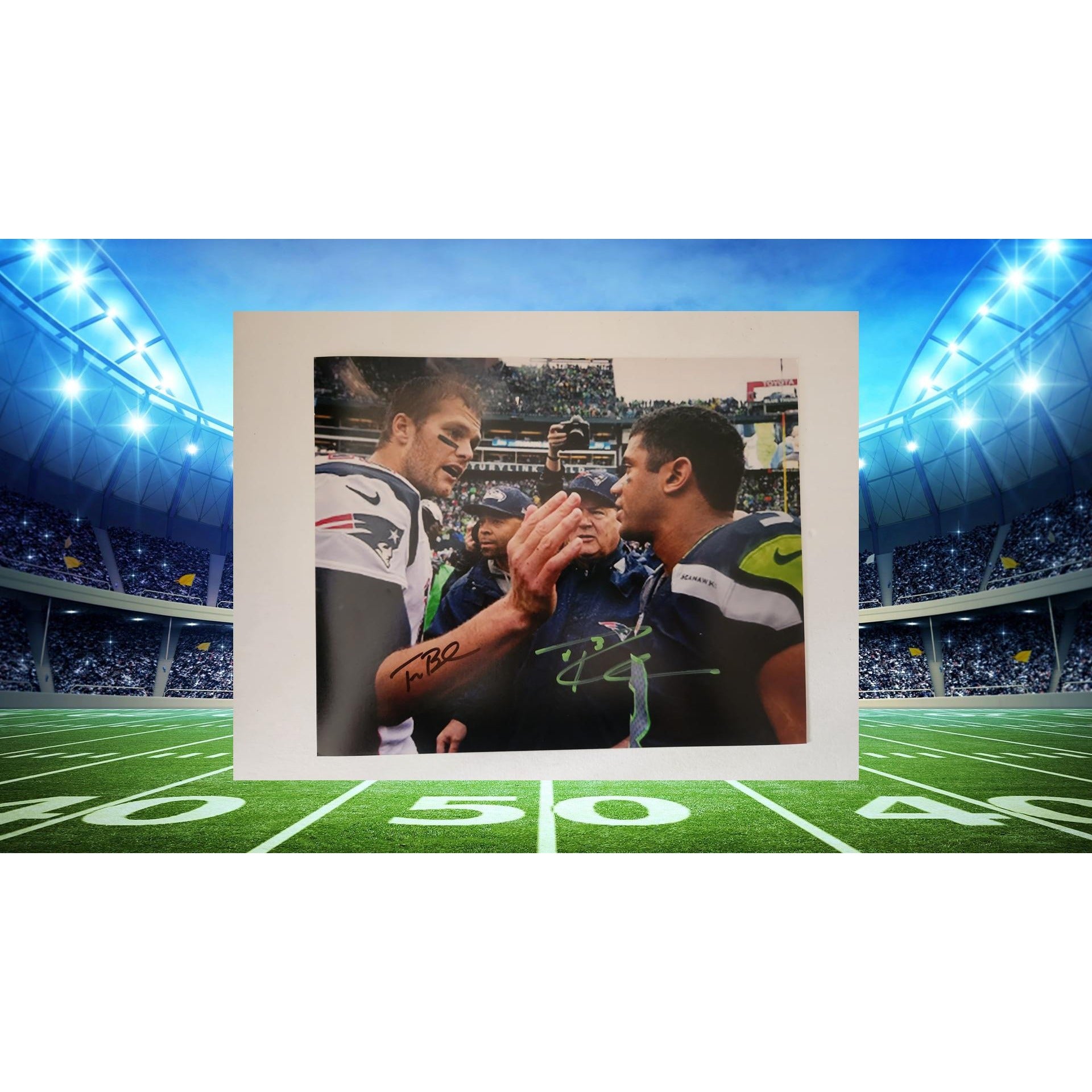 Tom Brady and Russell Wilson 8x10 photo signed