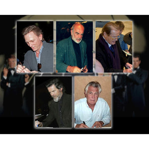 James Bond Sean Connery Roger Moore George Lazenby Timothy Dalton Pierce Brosnan Daniel Craig tuxedo jacket like 007 wore framed and signed