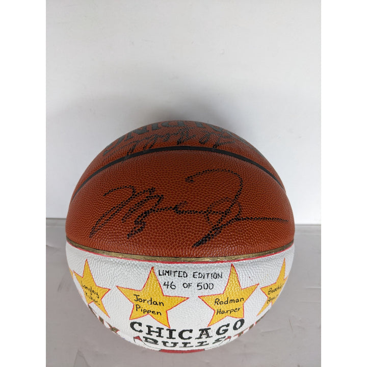 Chicago Bulls NBA Spalding basketball #46 of 500 commemorative / limited edition with 13 signed Michael Jordan, Phil Jackson with proof