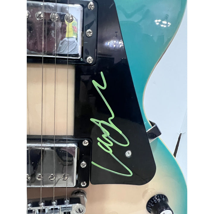 Scorpions Mikkey Dee, Matthias Jabs, Klaus Meine, Rudolf Schenker  lighting full size electric guitar signed with proof