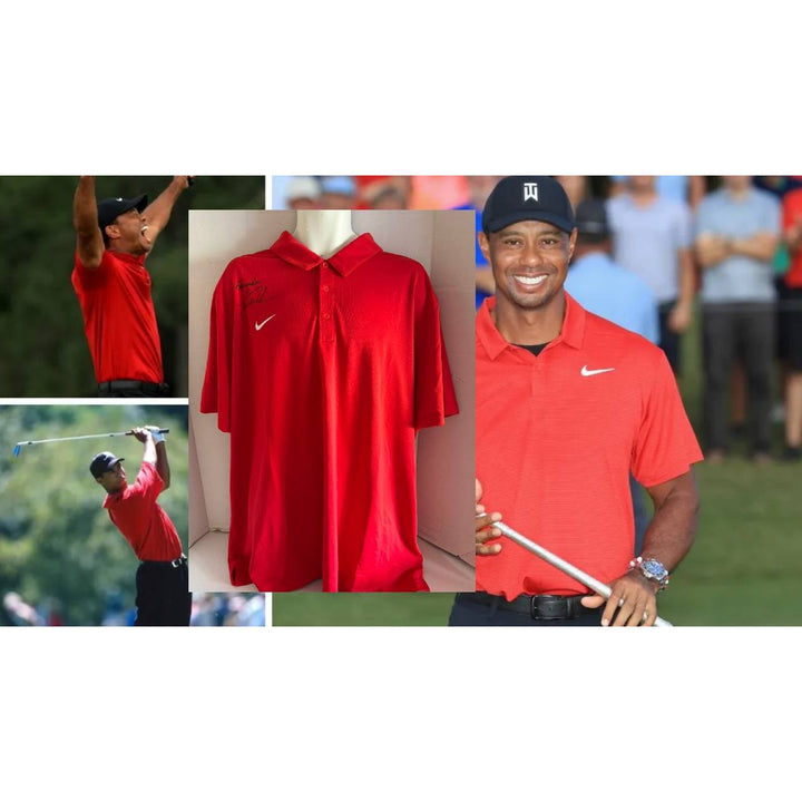Tiger Woods Masters Champion Sundays Nike golf shirt signed with proof.