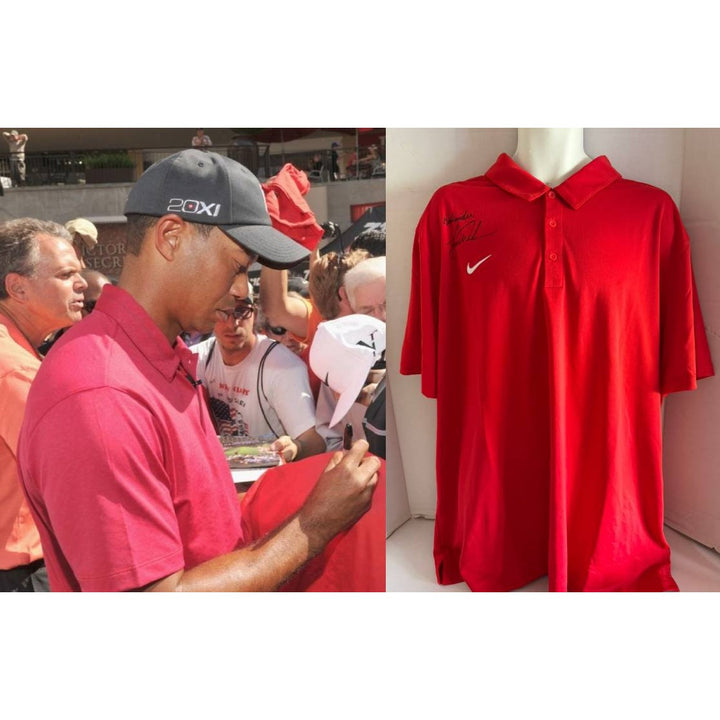 Tiger Woods Masters Champion Sundays Nike golf shirt signed with proof.