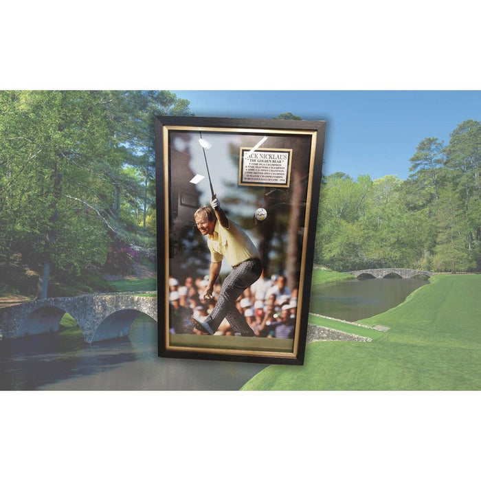 Jack Nicklaus Masters logo golf ball signed and framed 24x36 with proof