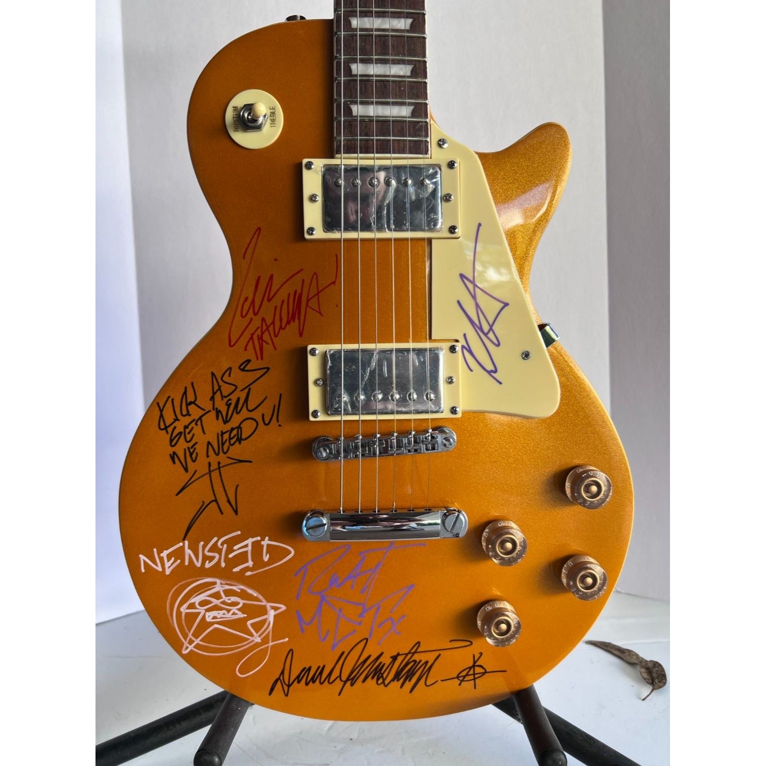 Metallica James Hetfield Kurt Hammet Robert Trejillo Lars Ulrich David Mustaine Jason newstead Les Paul full size electric guitars signed w