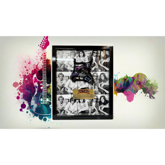 The Eagles Bernie Laden Joe Walsh Don Henley Glenn Frey Randy Meisner signed and framed 20x17 electric guitar pickguard with proof