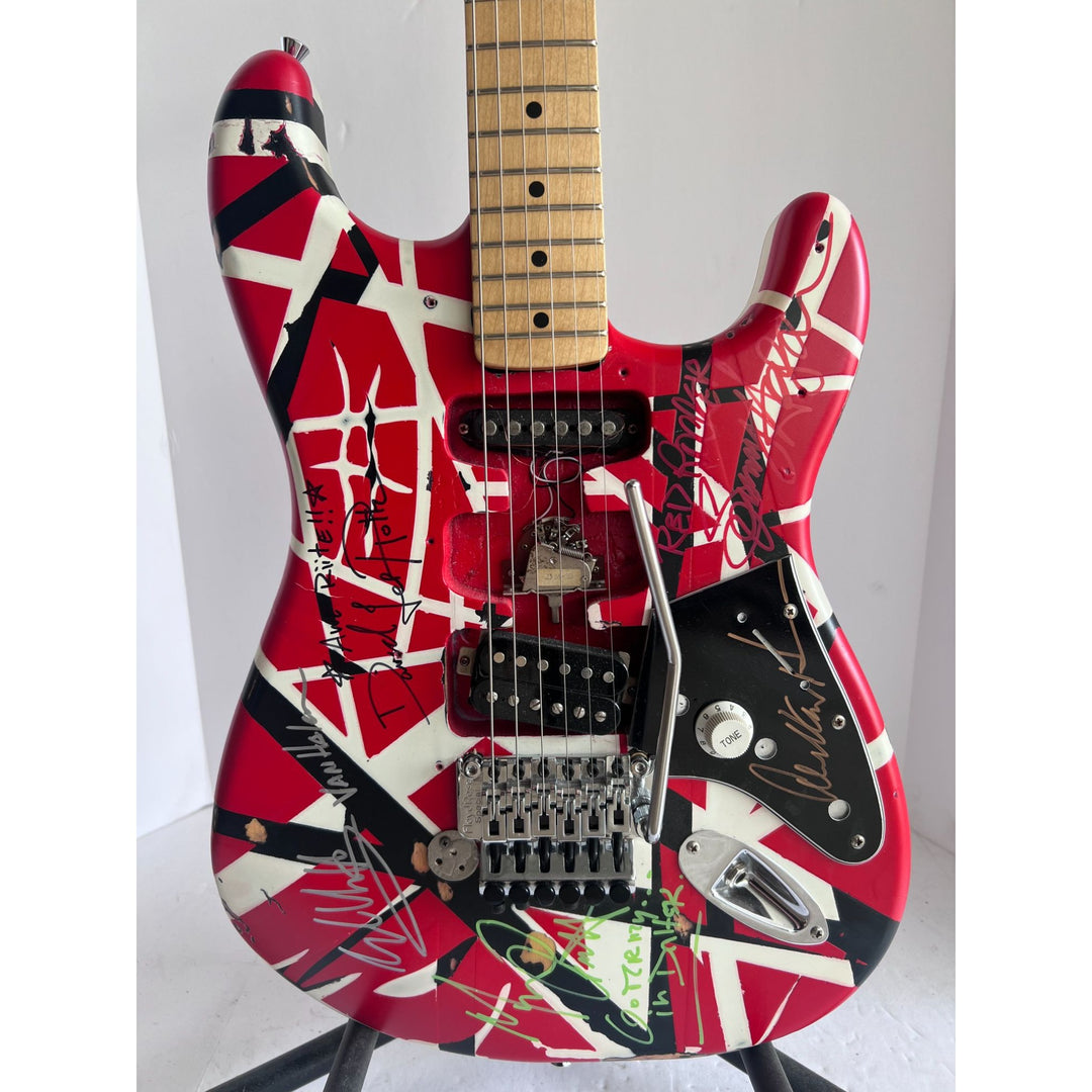 Eddie Van Halen Frankenstein Fender Stratocaster electric guitar signed by David Lee Roth Eddie Van Halen Michael Anthony Sammy Hagar