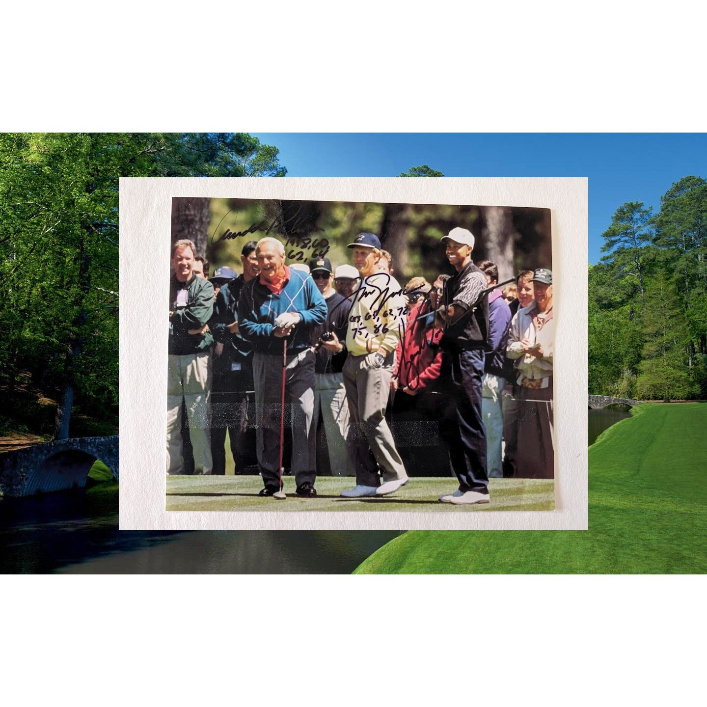 Tiger Woods Arnold Palmer Jack Nicklaus 8x10 photo signed with proof