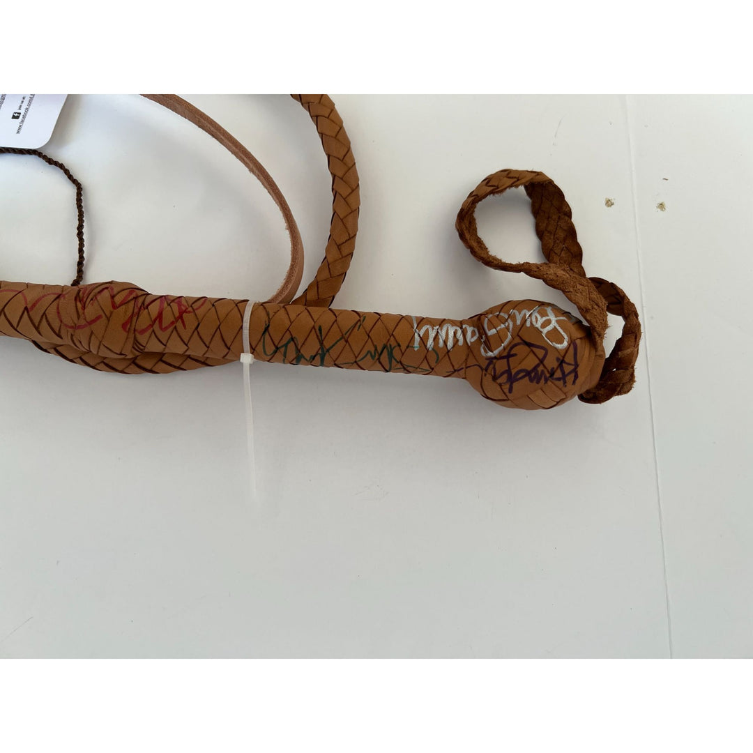 Indiana Jones authentic leather bullwhip signed Harrison Ford Steven Spielberg Sean Connery John Ryse Davies Karen Allen and Paul Freeman