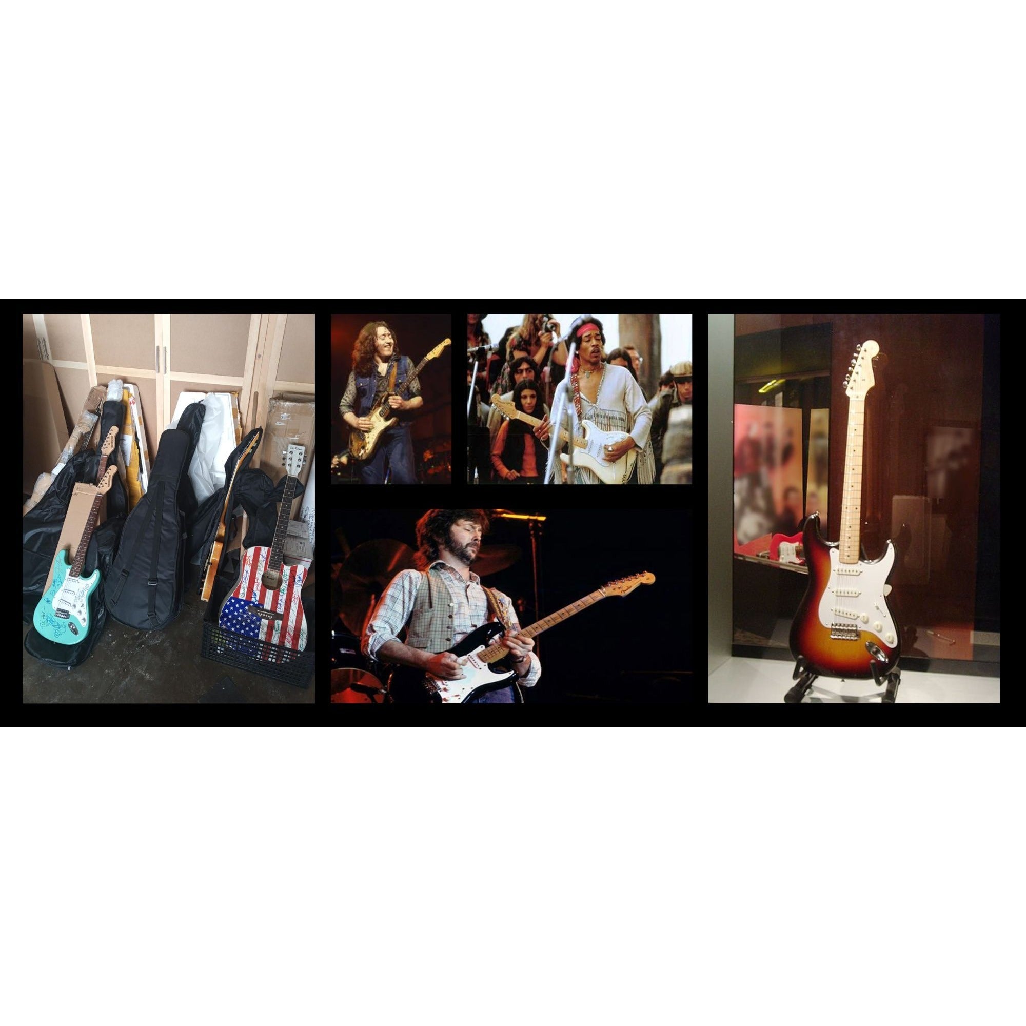 Don Henley Joe Walsh Glenn Frey Don Fielder Timothy B Schmidt Fender Stratocaster electric pickguard signed with proof