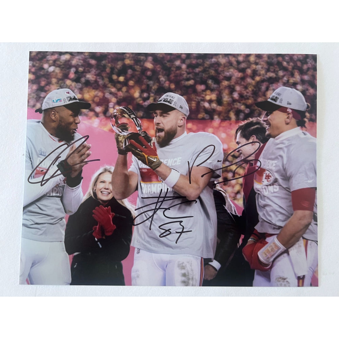 Kansas City Chiefs Patrick Mahomes Travis Kelce Chris Jones 8x10 photo signed with proof