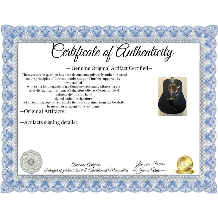 Johnny Cash full size black acoustic guitar signed with proof