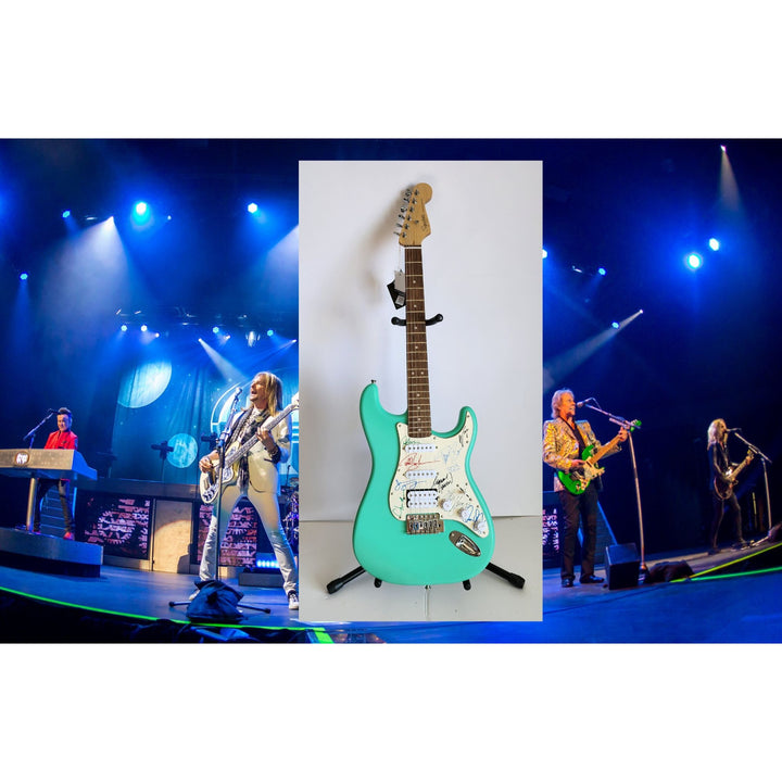 James Young, Tommy Shaw, Todd Sucherman, Lawrence Gowan, Will Evankovich, Terry Gowan Dennis DeYoung Fender Stratocaster signed with proof