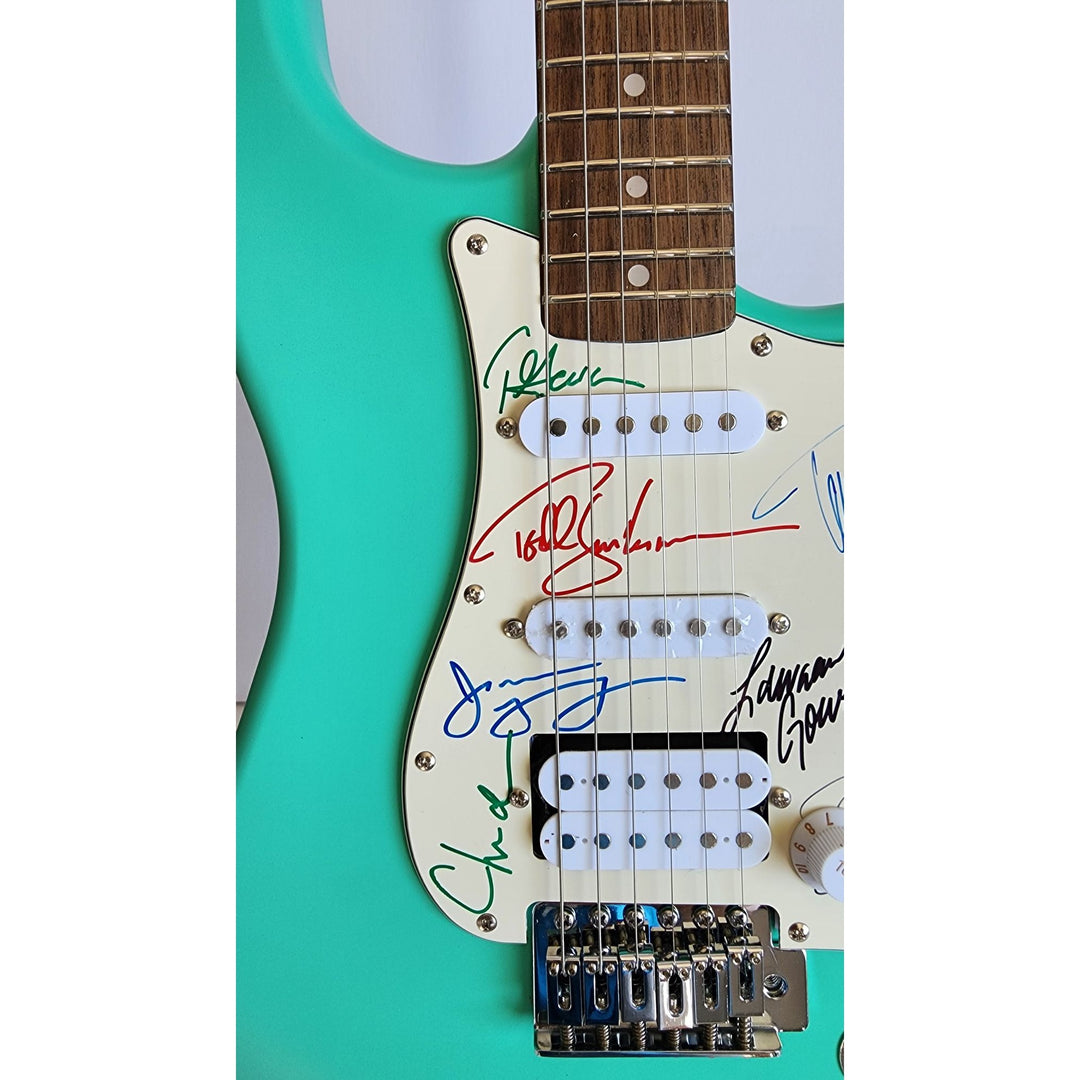 James Young, Tommy Shaw, Todd Sucherman, Lawrence Gowan, Will Evankovich, Terry Gowan Dennis DeYoung Fender Stratocaster signed with proof