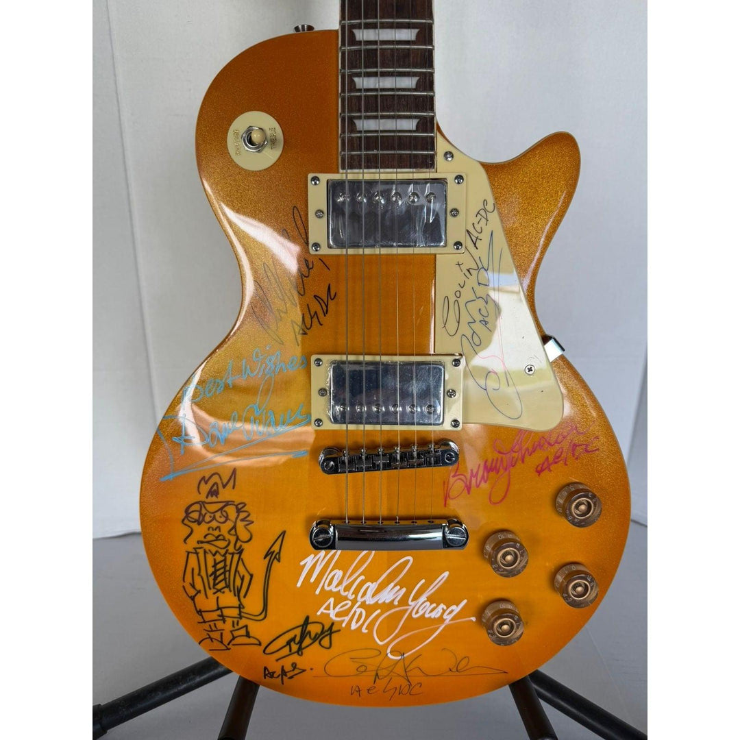 ACDC vintage gold les paul electric guitar with Dave Evans, Colin Burgess, Bon Scott, Angus & Malcom Young, Cliff Williams & Phil Rudd.