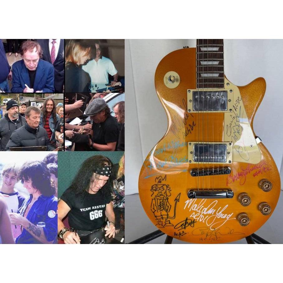 ACDC vintage gold les paul electric guitar with Dave Evans, Colin Burgess, Bon Scott, Angus & Malcom Young, Cliff Williams & Phil Rudd.