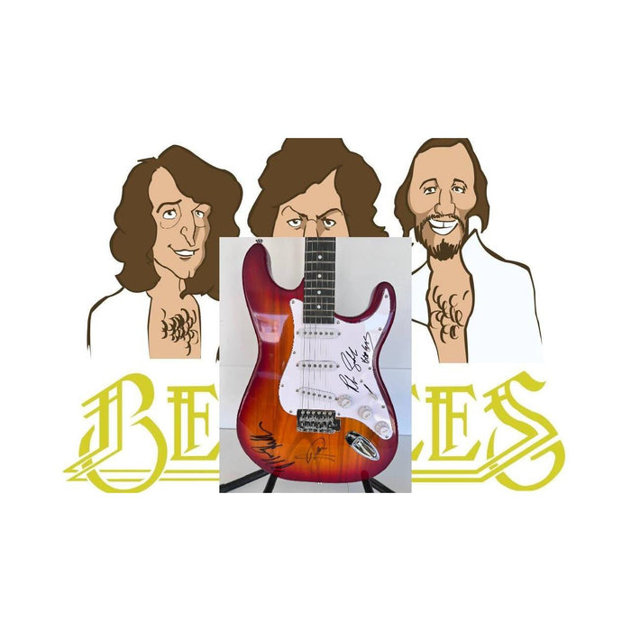 Barry, Robin and Maurice Gibb the Bee Gees electric guitar signed with proof