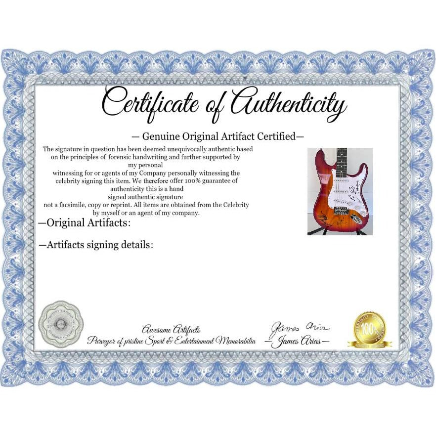 Barry, Robin and Maurice Gibb the Bee Gees electric guitar signed with proof.