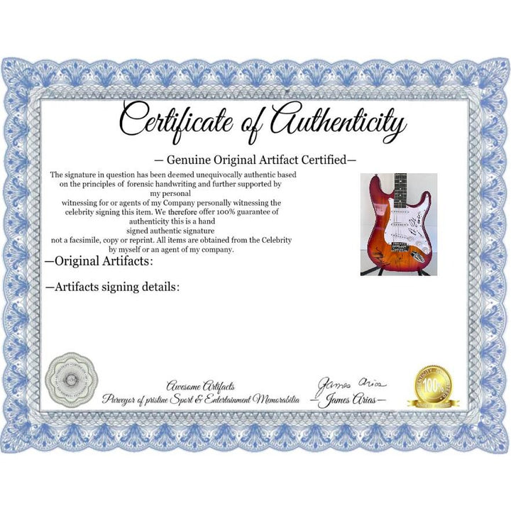 Barry, Robin and Maurice Gibb the Bee Gees electric guitar signed with proof.