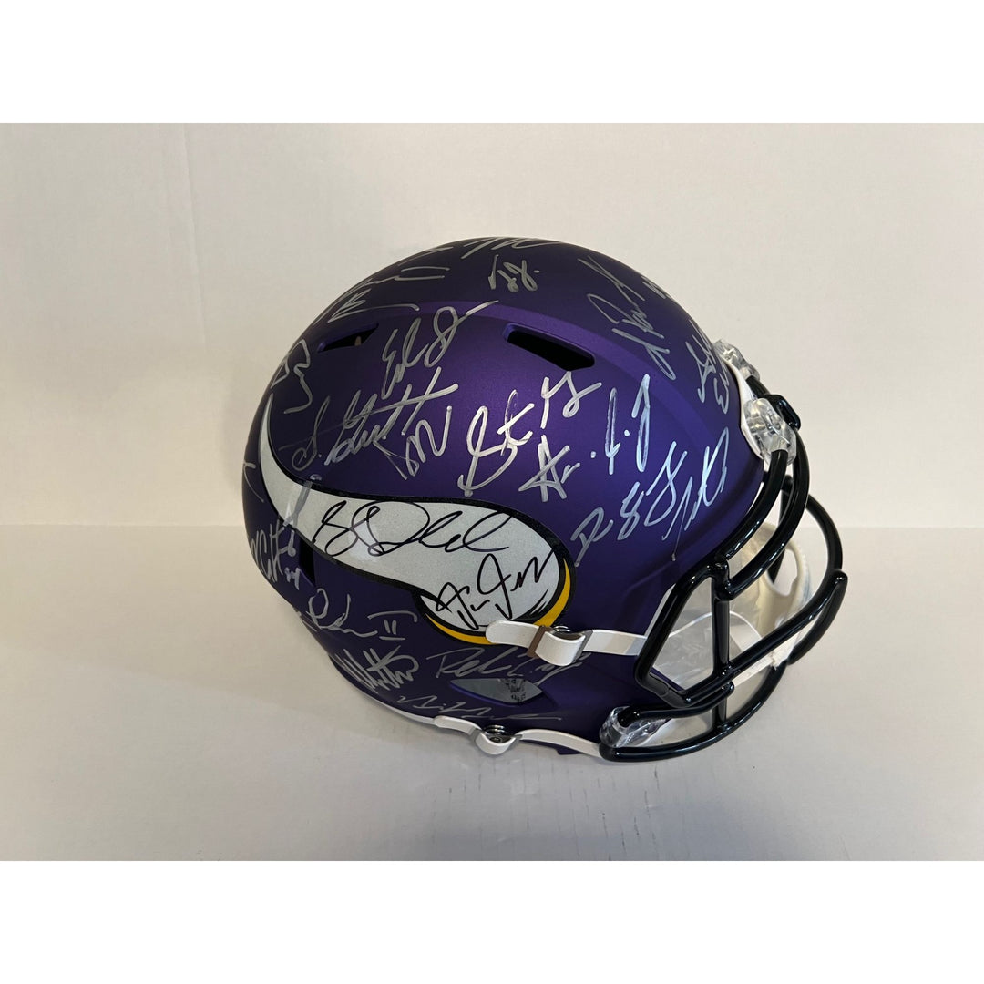 Sam darnold Justin Jefferson 2024 Minnesota Vikings Riddell full size helmet with over 40 signatures signed with proof