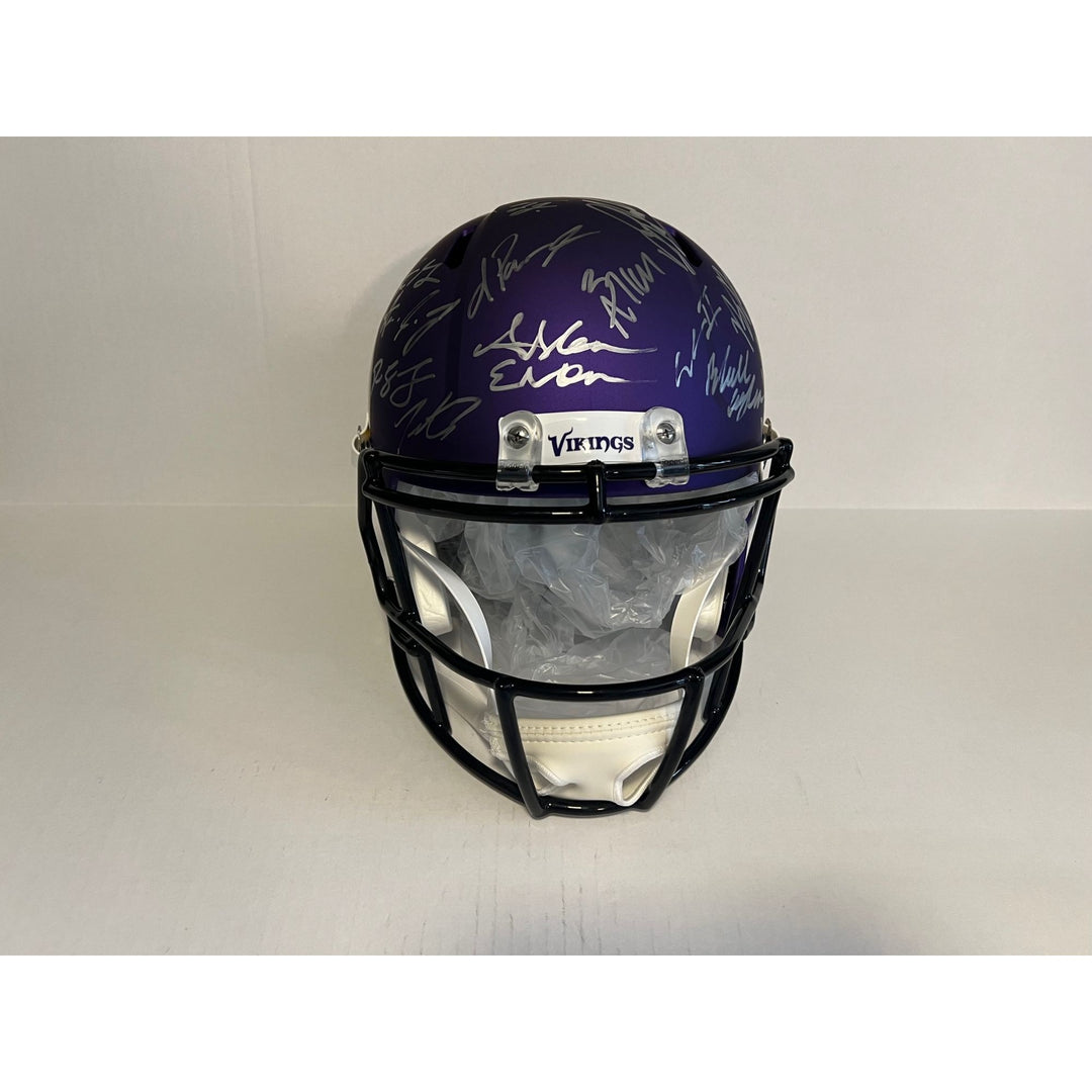 Sam darnold Justin Jefferson 2024 Minnesota Vikings Riddell full size helmet with over 40 signatures signed with proof