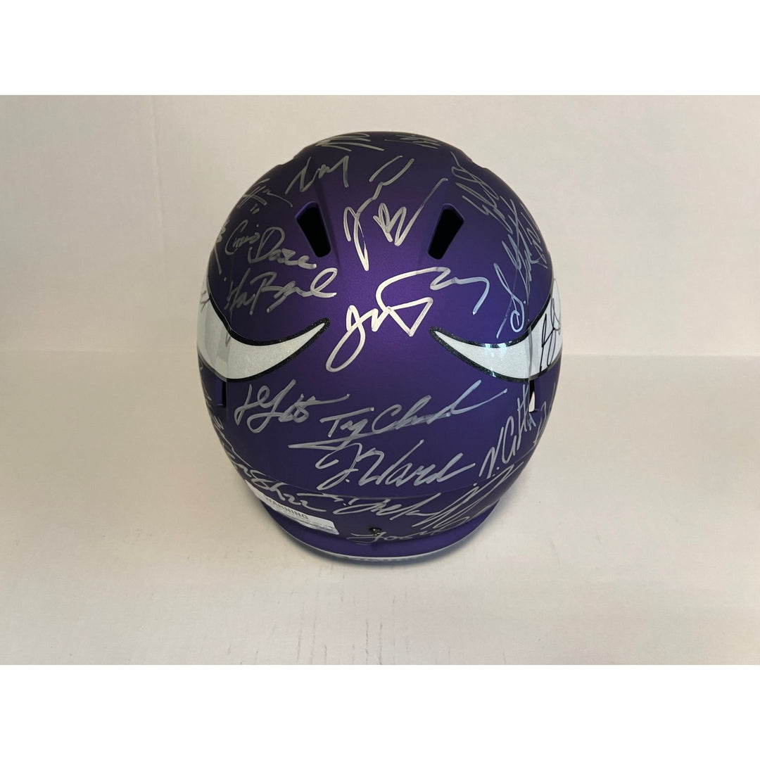 Sam darnold Justin Jefferson 2024 Minnesota Vikings Riddell full size helmet with over 40 signatures signed with proof