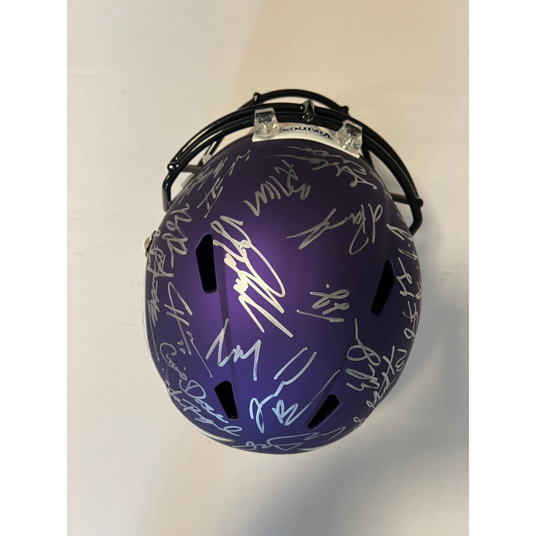 Sam darnold Justin Jefferson 2024 Minnesota Vikings Riddell full size helmet with over 40 signatures signed with proof