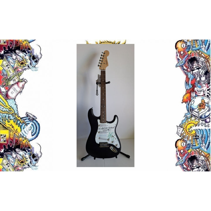 Sublime, Bradley Nowell, Bud Gaugh, Eric Wilson, Fender Stratocaster Squier electric guitar signed with proof