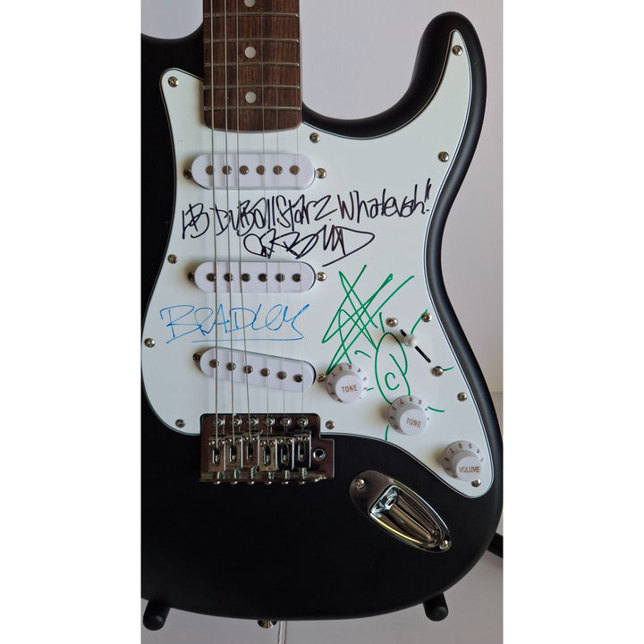 Sublime, Bradley Nowell, Bud Gaugh, Eric Wilson, Fender Stratocaster Squier electric guitar signed with proof