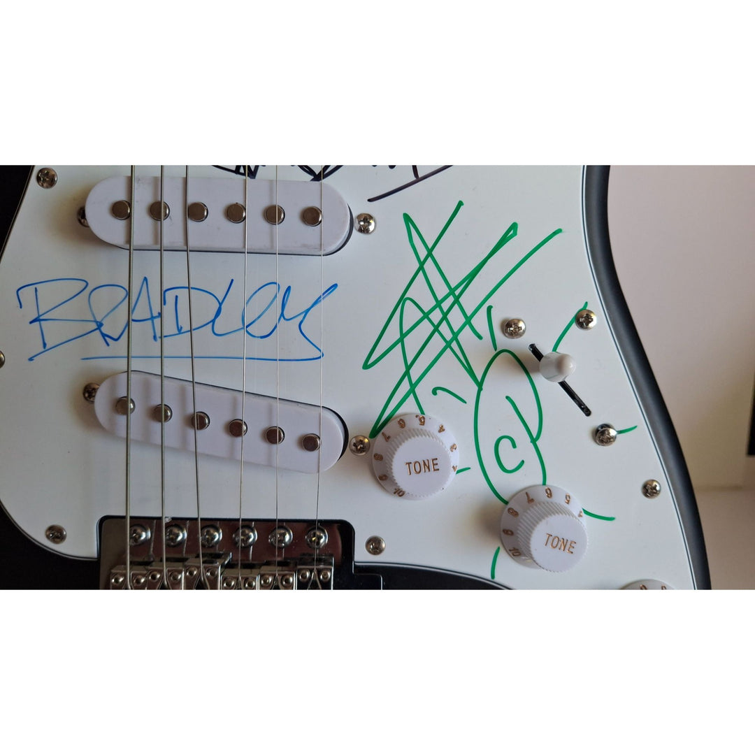 Sublime, Bradley Nowell, Bud Gaugh, Eric Wilson, Fender Stratocaster Squier electric guitar signed with proof